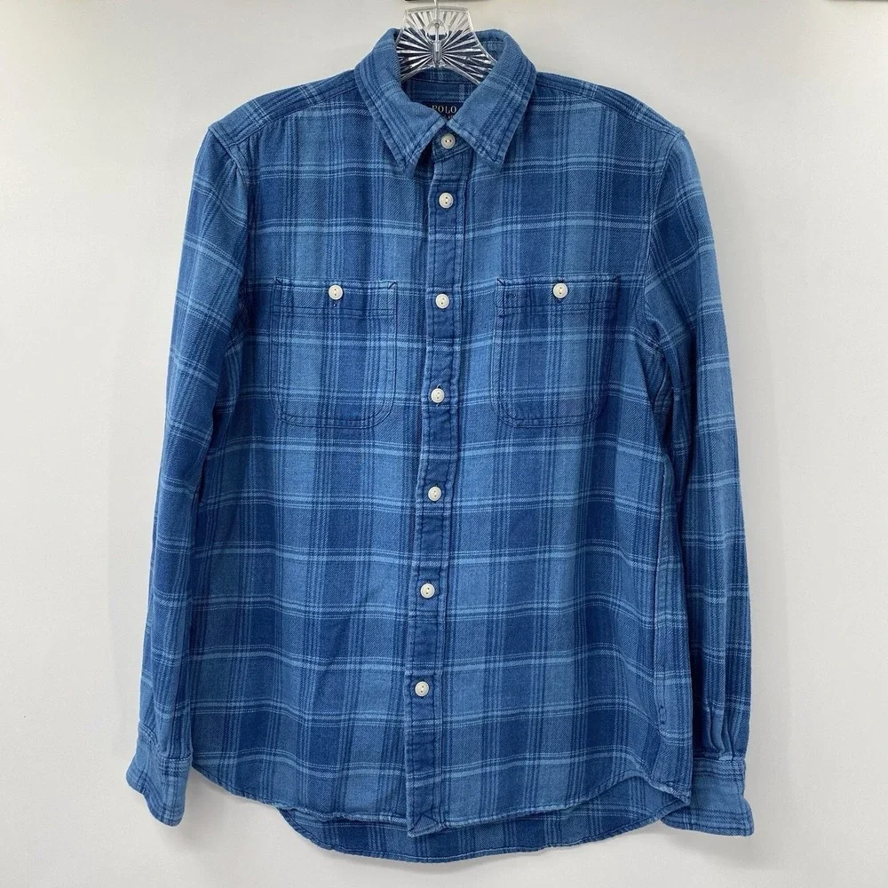 Polo Ralph Lauren Button Down Mens Small Blue Plaid Relaxed Twill Shirt